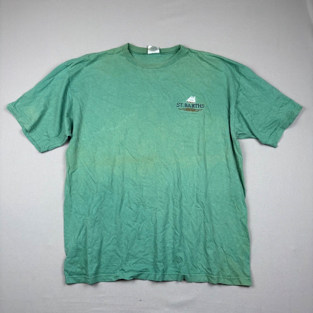 VTG Gear For Sports St Barths T Shirt Mens XL Green Cotton Sailing Graphic Tee